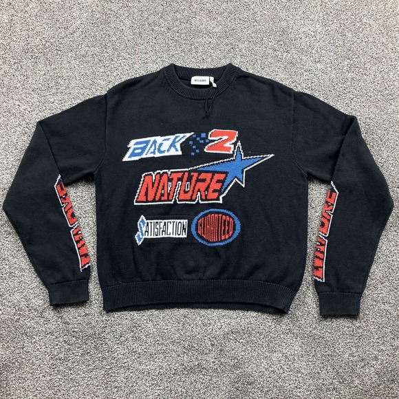 WEEKDAY Sweater Adult Medium Knit Embroidered Graphic Moto Retro Y2K - Picture 1 of 10